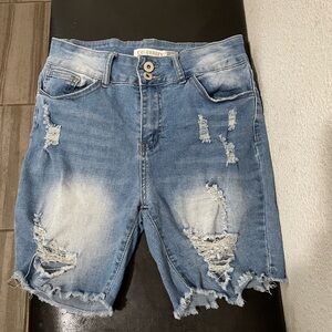 Blue Distressed Jean Shorts